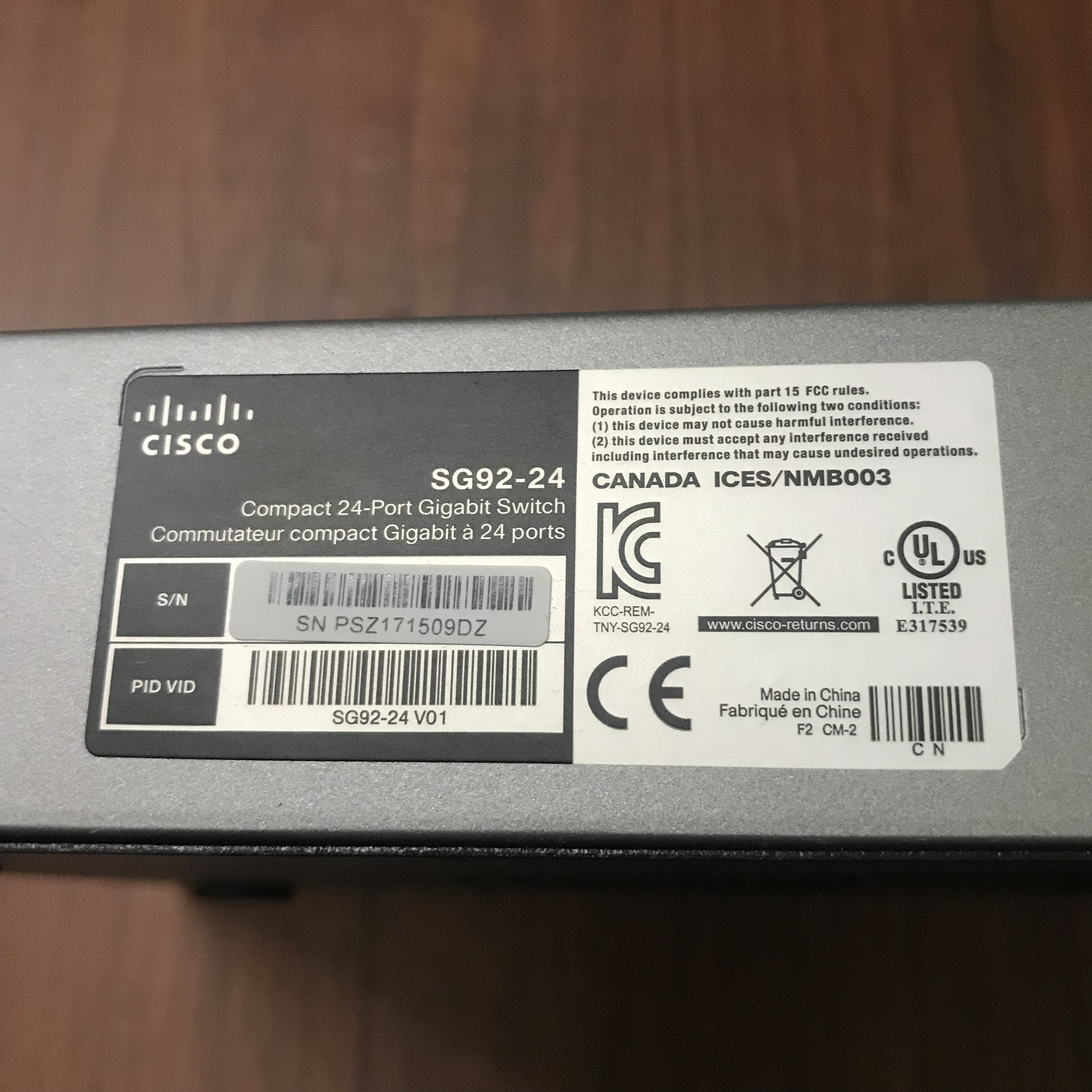 Switch Cisco Gigiabit SG92-24 24 port gigabit