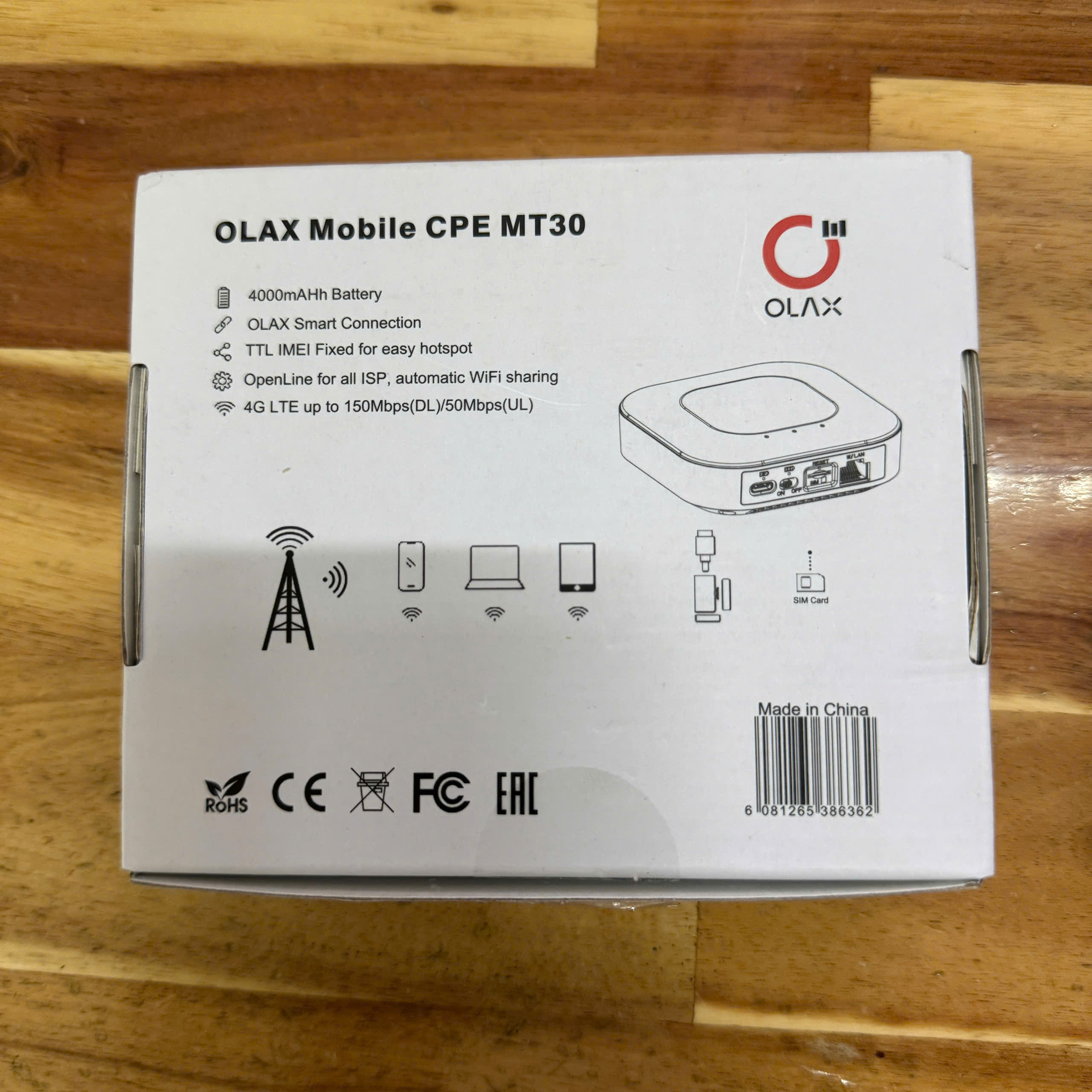 Phát wifi di động 4G LTE Olax CPE MT30 fullbox đẹp
